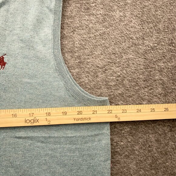 Polo Ralph Lauren V-Neck Sweater Vest Mens Large Green Cotton Silk Cashmere Pony - Picture 7 of 8